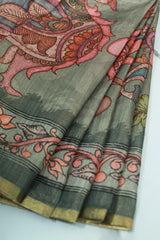 Olive Geen Linen with Floral Print