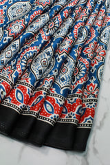 Peacock Blue Modal Silk (Mirror Work) with Ajrakh Block Print