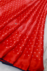 Red Moss Silk (Mirror Work) with Bandhini Print