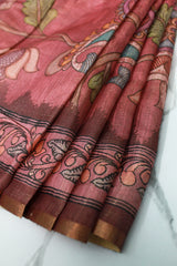 Terracotta Red Linen with Floral Print