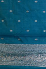 Peacock Blue Tissue Cotton/Kerala Kasavu