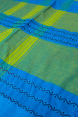Turquoise Green Chikku Kolam Pure Cotton Saree (Without Blouse)