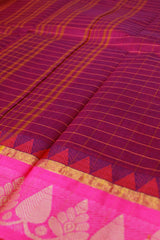 Wine Pink Pure Cotton Saree (Without Blouse)