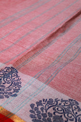 Mauve Pink Block Print Pure Cotton Saree (Without Blouse)