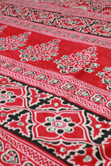 Cherry Red Modal Silk (Mirror Work) with Ajrakh Block Print