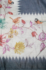 Dark Grey Linen with birds and floral print