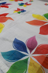 White Linen Cotton with Floral Print