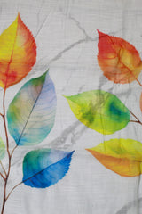White Linen Cotton with Leaf Print
