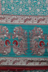 Teal Blue Maheswari Cotton with Floral Kalamkari Print