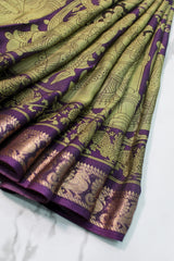 Rich Purple Maheswari Silk Saree with Mythological Kalamkari Print
