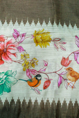 Mehendi Green Linen with floral print
