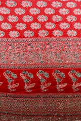 Dark Red Modal Silk (Mirror Work) with Ajrakh Block Print