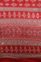 Dark Red Modal Silk with Ajrakh Block Print and Mirror work