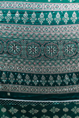 Emerald Green Modal Silk Saree with Ajrakh Block Print & Mirror Work