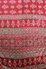 Grape Wine Modal Silk Saree with Ajrakh Block Print & Mirror Work