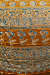 Mustard Gold Modal Silk (Mirror Work) with Ajrakh Block Print
