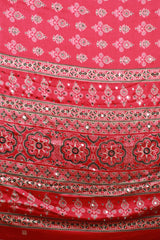 Royal Pink Modal Silk Saree with Ajrakh Block Print & Mirror Work