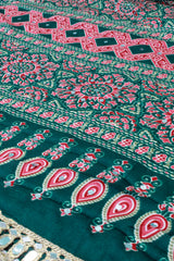 Green Moss Silk (Mirror Work) with Bandhini Print