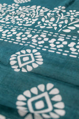 Peacock Blue Printed Cotton Saree