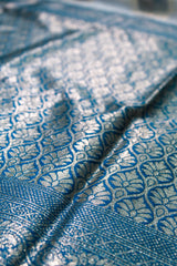 Peacock Blue Tissue Cotton/Kerala Kasavu