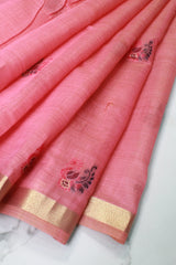 Baby Pink Tissue Silk with Paithani Print