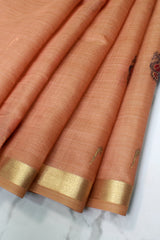 Chocolate Brown Tissue Silk with Paithani Print