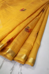 Golden Tissue Silk with Paithani Print