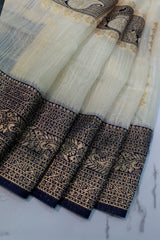 Navy Blue Tissue Cotton/Kerala Kasavu