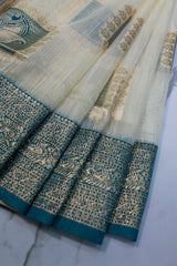 Peacock Blue Tissue Cotton/Kerala Kasavu