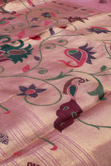Baby Pink Tissue Silk with Paithani Print