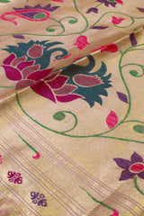 Chocolate Brown Tissue Silk with Paithani Print