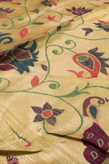 Golden Tissue Silk with Paithani Print